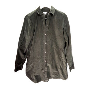 J Jill Shirt Womens XS Green Corduroy Button Up Peplum Long Sleeve Boho Cotton